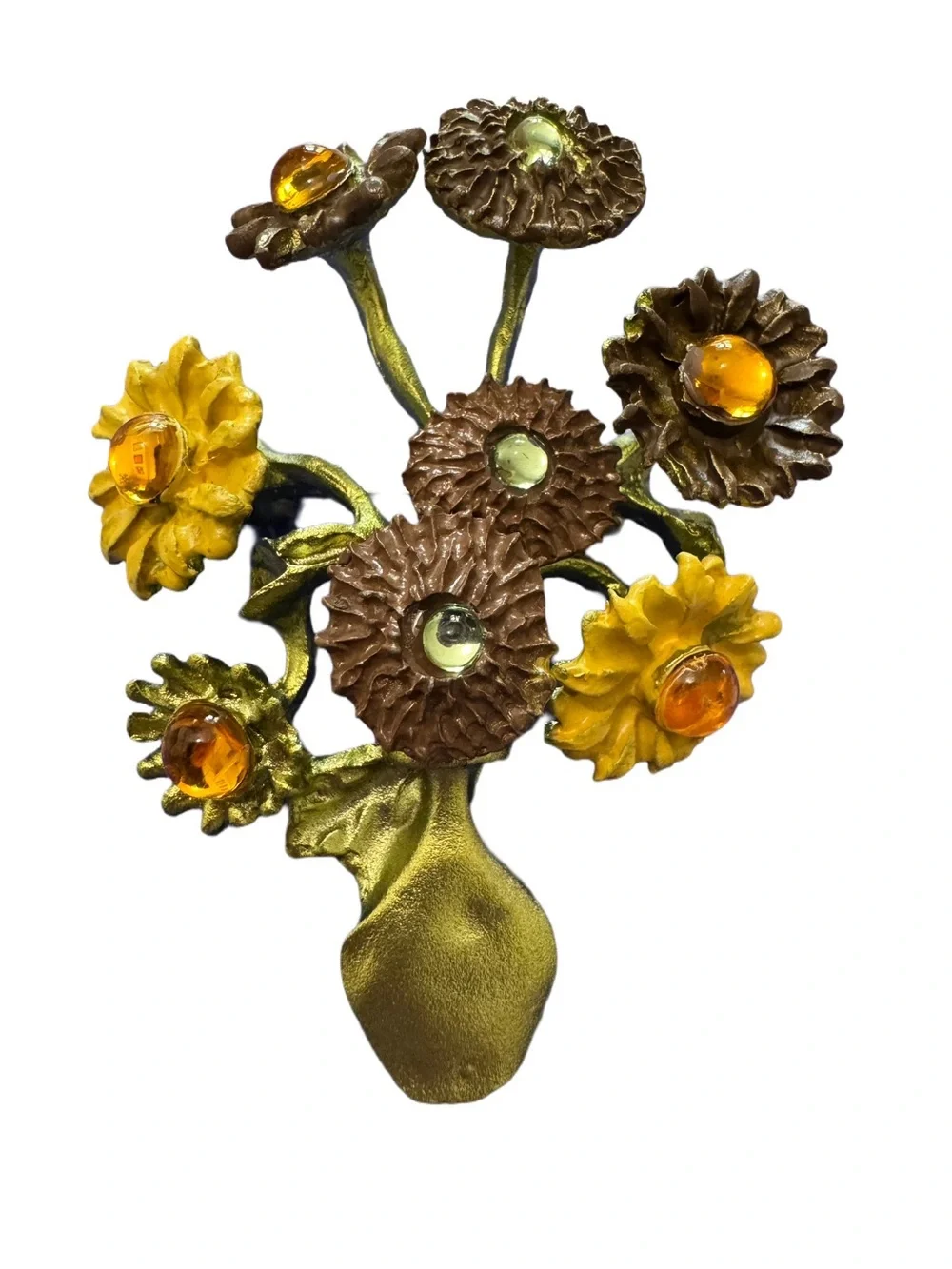 Van Gogh Sunflowers Floral Bouquet Brooch in Yellow and Brown
